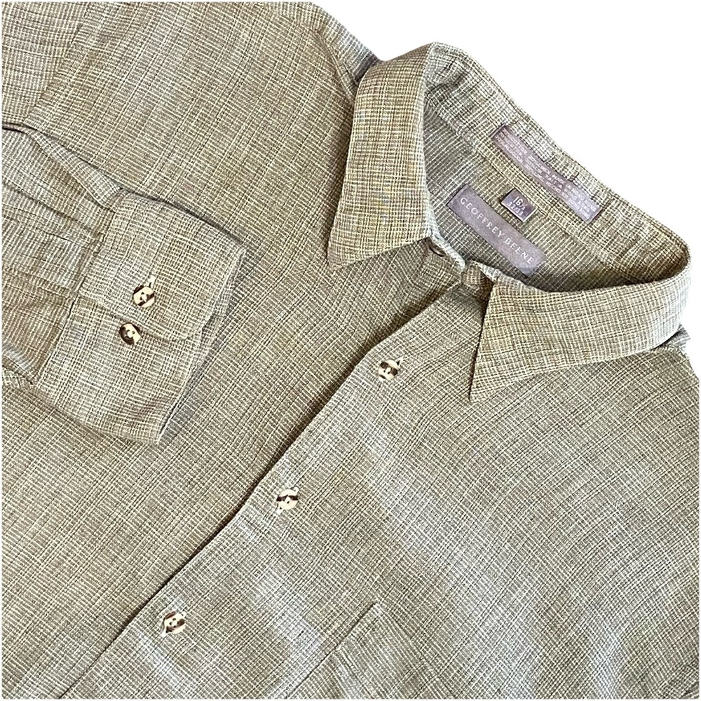 Geoffrey Beene Shirt 16.5 Linen BlendButton‎ Up Shirt 16.5 XL Casual Neutral